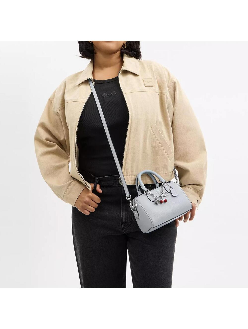 Coach Mini Rowan Crossbody Bag With Charms Pebbled Leather/Silver/Ice Blue NEW - Picture 6 of 8